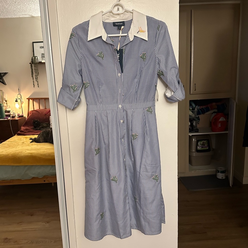 NWT ModCloth embroidered tea length dress